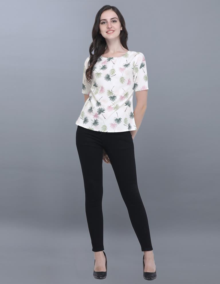 Ethnic Off White Coloured Printed Crepe Tops | SLV66TK2135