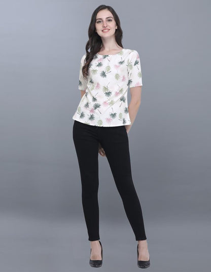 Ethnic Off White Coloured Printed Crepe Tops | SLV66TK2135