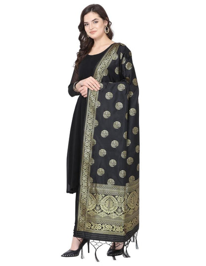 Vibrant Black Coloured Poly Silk Jacquard Banarasi Dupatta | SLV67FD536