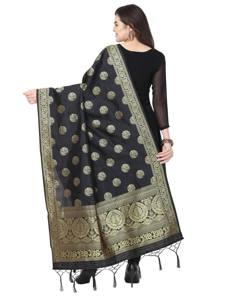 Vibrant Black Coloured Poly Silk Jacquard Banarasi Dupatta | SLV67FD536