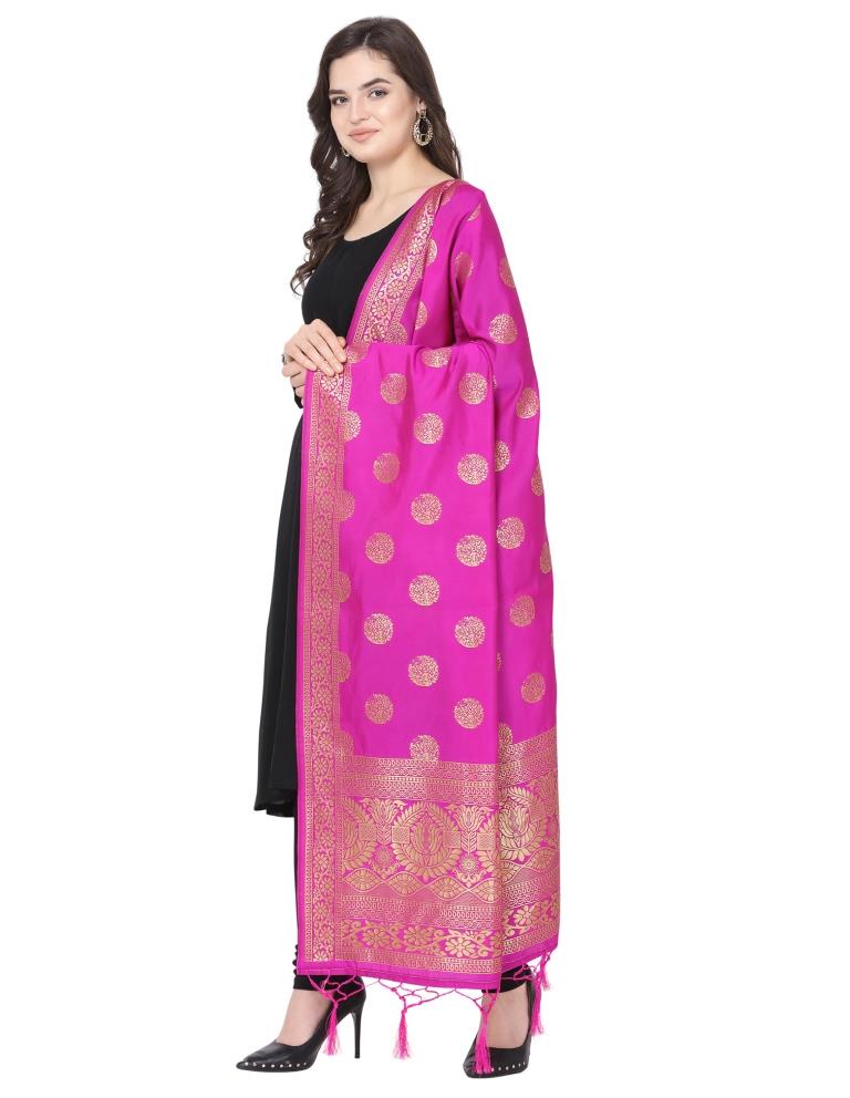 Marvelous Pink Coloured Poly Silk Jacquard Banarasi Dupatta | SLV67FD537