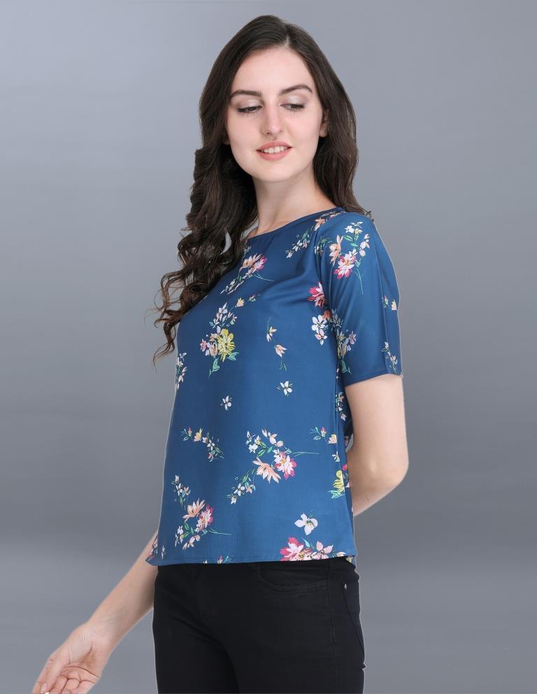 Classy Turquoise Coloured Printed Crepe Tops | SLV67TK2151