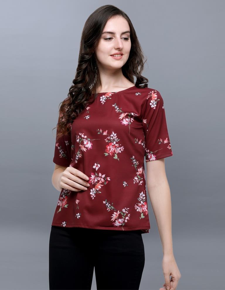 Sensuous Maroon Coloured Printed Crepe Tops | SLV69TK2172