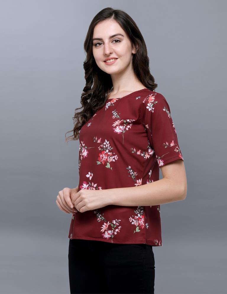 Sensuous Maroon Coloured Printed Crepe Tops | SLV69TK2172