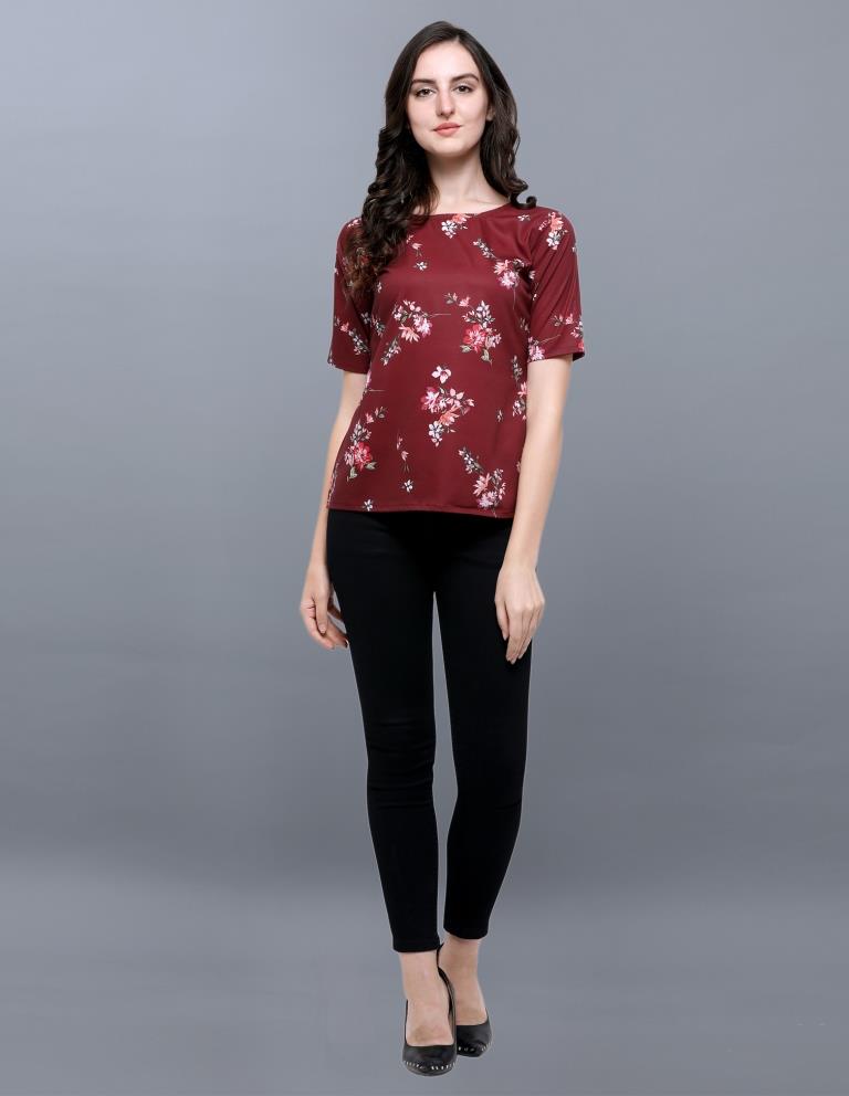 Sensuous Maroon Coloured Printed Crepe Tops | SLV69TK2172