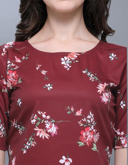 Sensuous Maroon Coloured Printed Crepe Tops | SLV69TK2172