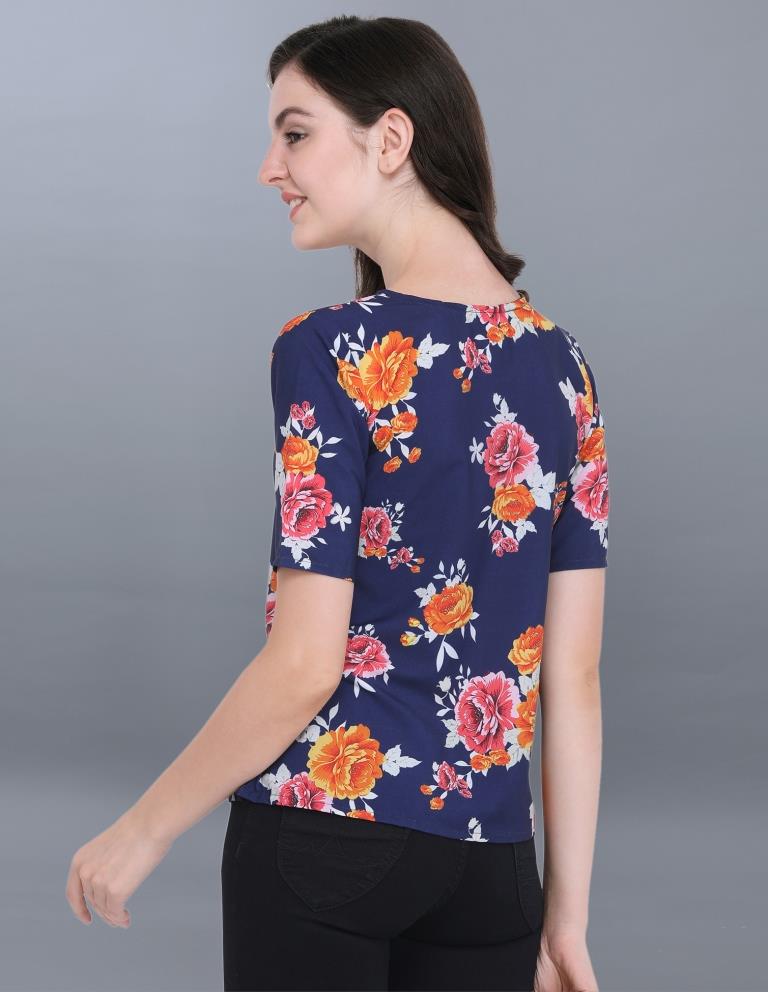 Beauteous Navy Blue Coloured Printed Crepe Tops | SLV69TK2175