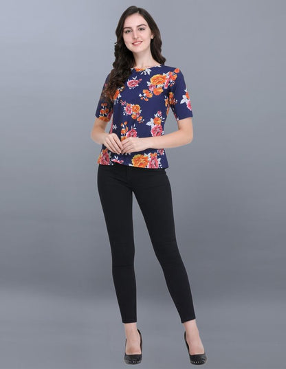 Beauteous Navy Blue Coloured Printed Crepe Tops | SLV69TK2175