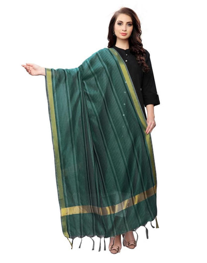 Whimsical Dark Green Coloured Cotton Silk Woven Strip Dupatta | SLV73FD111