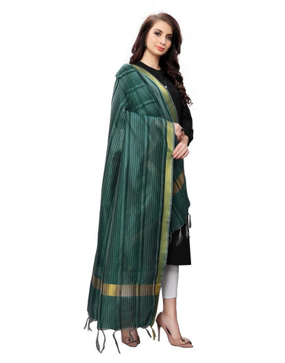 Whimsical Dark Green Coloured Cotton Silk Woven Strip Dupatta | SLV73FD111