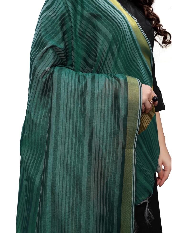 Whimsical Dark Green Coloured Cotton Silk Woven Strip Dupatta | SLV73FD111