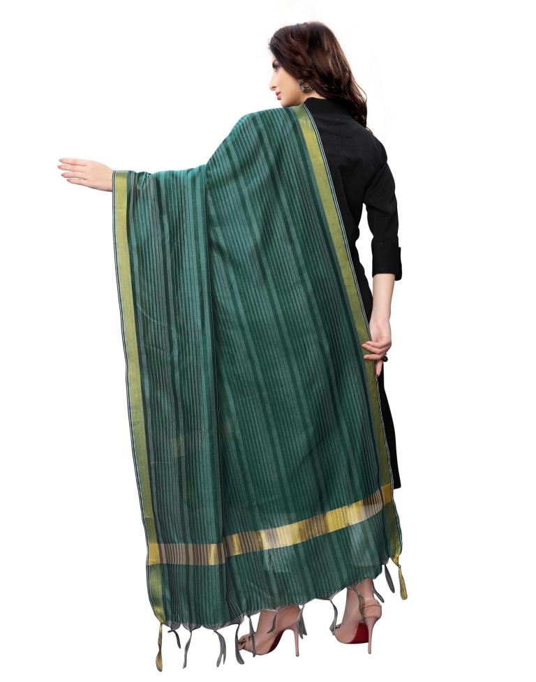 Whimsical Dark Green Coloured Cotton Silk Woven Strip Dupatta | SLV73FD111