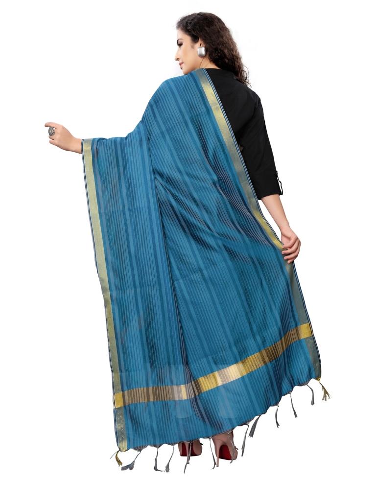 Epitome Blue Coloured Cotton Silk Woven Strip Dupatta | SLV73FD114