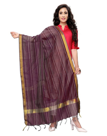 Lustrous Purple Coloured Cotton Silk Woven Strip Dupatta | SLV73FD120
