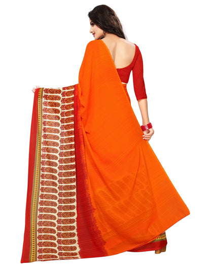 Orange Printed Saree | 789S51
