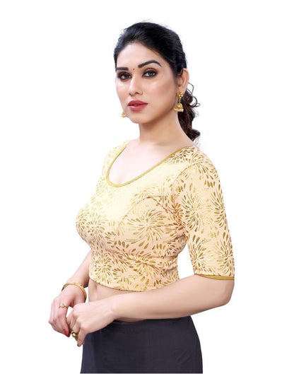 Enriching Cream Coloured Lycra Foil Printed Stitched Blouse | SLV7B210