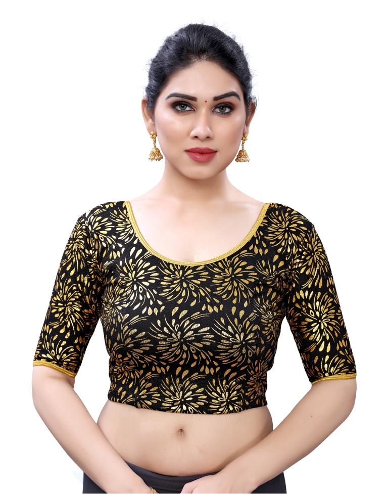 Fantastic Black Coloured Lycra Foil Printed Stitched Blouse | SLV7B211