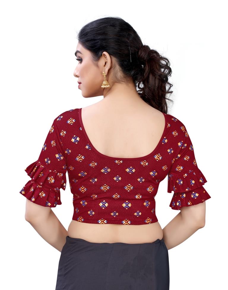 Adorable Maroon Coloured Lycra Foil Printed Stitched Blouse | SLV7B220