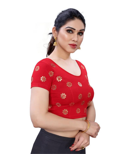 Tremendous Red Coloured Lycra Embroidered Stitched Blouse | SLV7B231