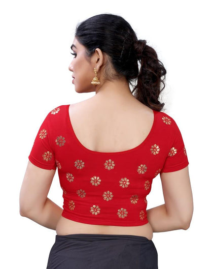 Tremendous Red Coloured Lycra Embroidered Stitched Blouse | SLV7B231