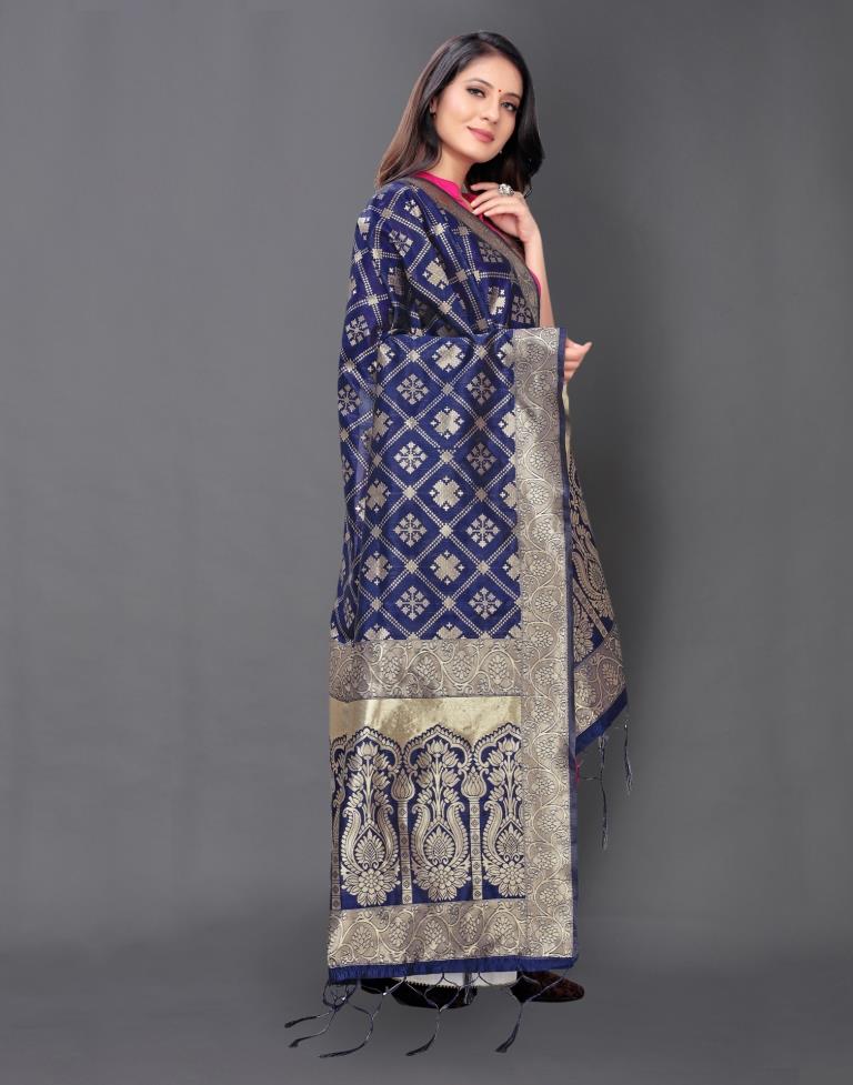 Impressive Navy Blue Coloured Poly Silk Jacquard Dupatta | SLV81FD293