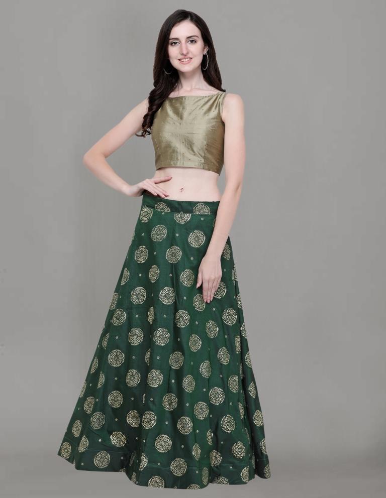 Alluring Green Coloured Poly Silk Foil Printed Casual Wear Lehenga | SLV87L10012