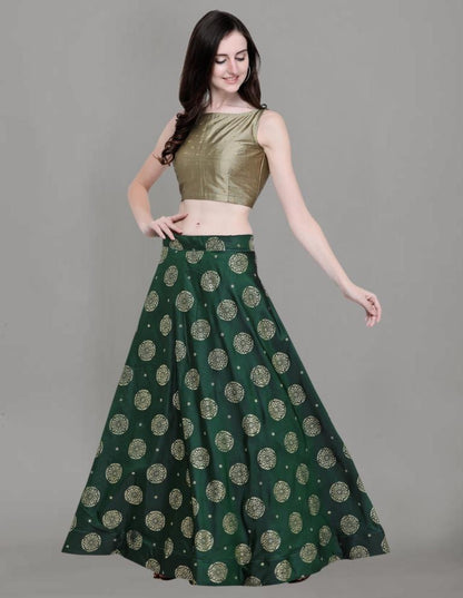 Alluring Green Coloured Poly Silk Foil Printed Casual Wear Lehenga | SLV87L10012