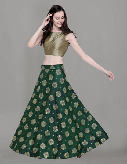 Alluring Green Coloured Poly Silk Foil Printed Casual Wear Lehenga | SLV87L10012