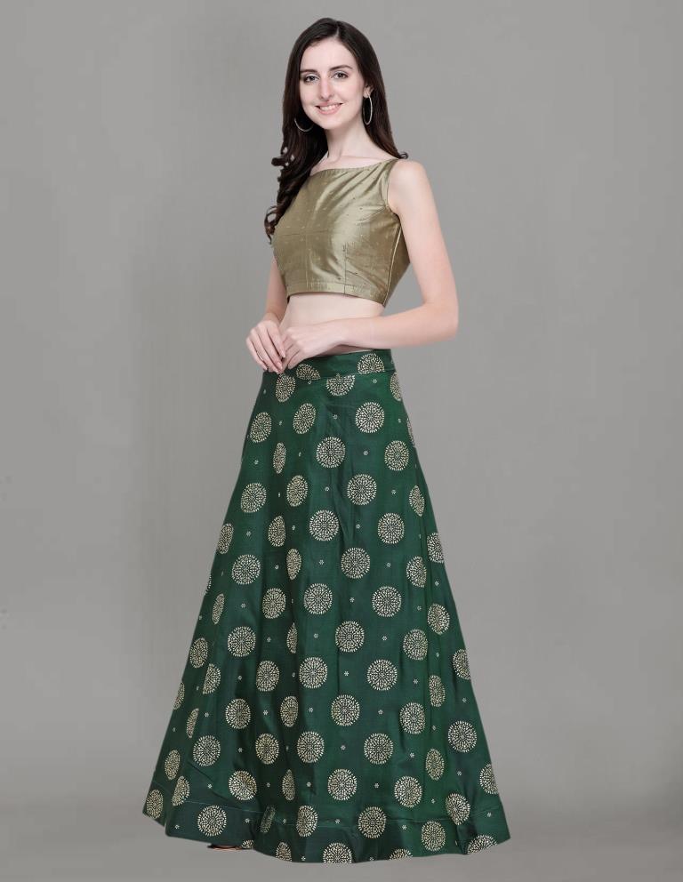 Alluring Green Coloured Poly Silk Foil Printed Casual Wear Lehenga | SLV87L10012
