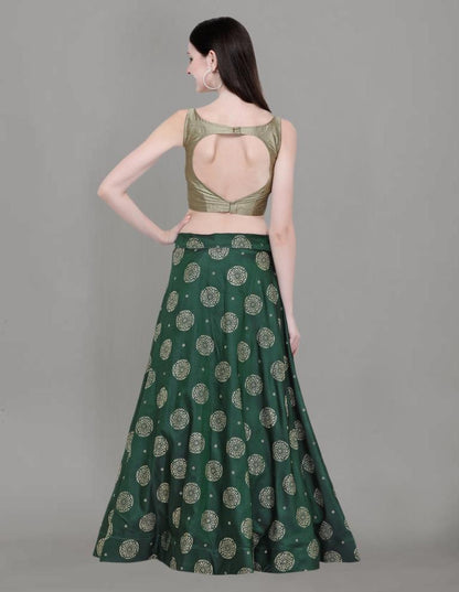 Alluring Green Coloured Poly Silk Foil Printed Casual Wear Lehenga | SLV87L10012