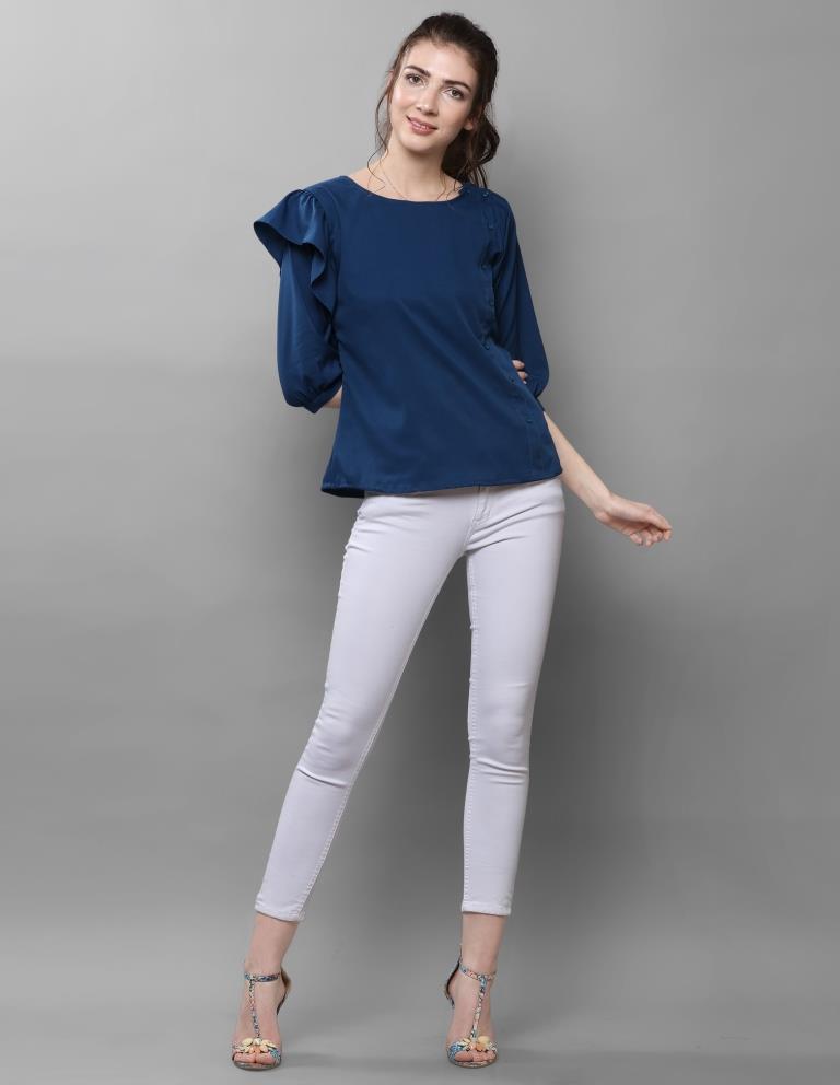 Peppy Blue Coloured Plain Crepe Tops | SLV87TK2333