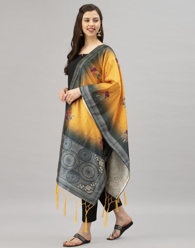 Rust Mustard Coloured Poly Silk Digital Printed Dupatta | SLV93FD141