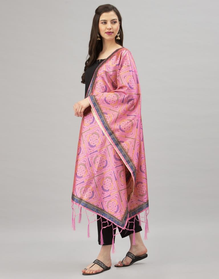 Graceful Pink Coloured Poly Silk Bandhani Printed Dupatta | SLV93FD146