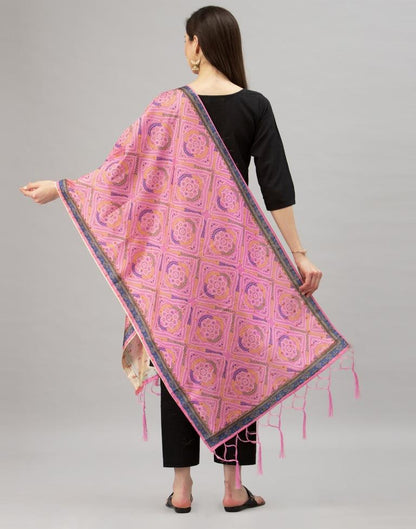 Graceful Pink Coloured Poly Silk Bandhani Printed Dupatta | SLV93FD146