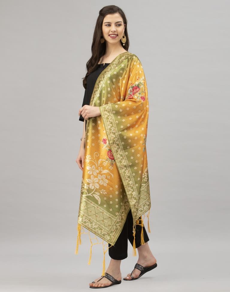 Picturesque Mustard Coloured Poly Silk Digital Printed Dupatta | SLV93FD148