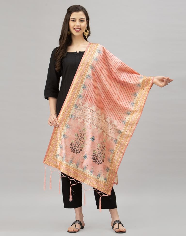 Splendiferous Peach Coloured Poly Silk Digital Printed Dupatta | SLV93FD155