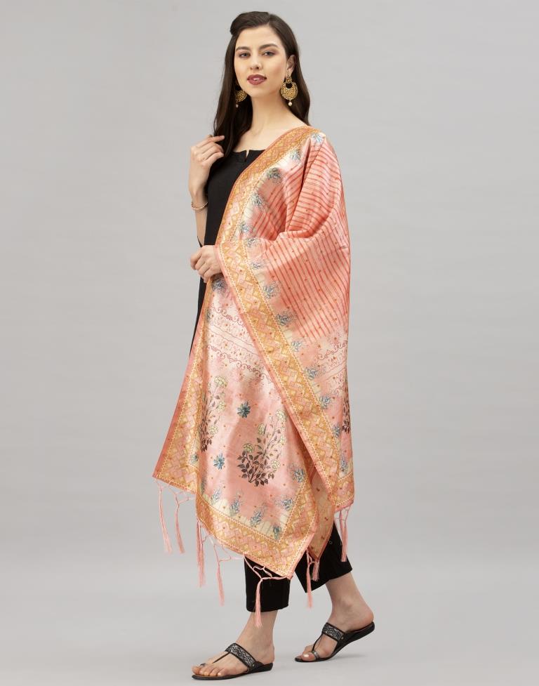 Splendiferous Peach Coloured Poly Silk Digital Printed Dupatta | SLV93FD155