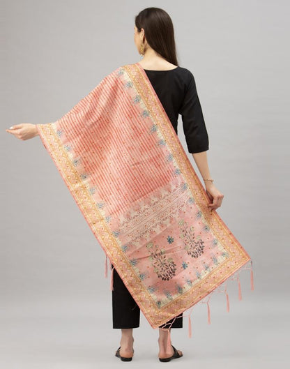 Splendiferous Peach Coloured Poly Silk Digital Printed Dupatta | SLV93FD155