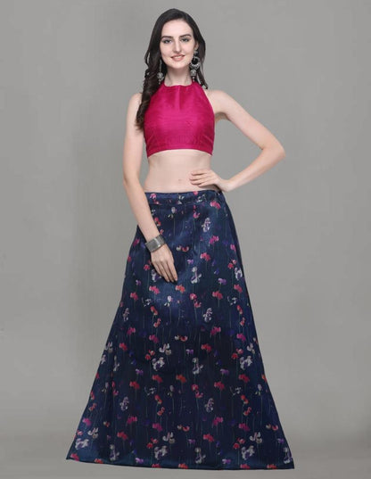 Outstanding Navy Blue Coloured Bhagalpuri Silk Digital Floral Printed Casual Wear Lehenga | SLV93L10072