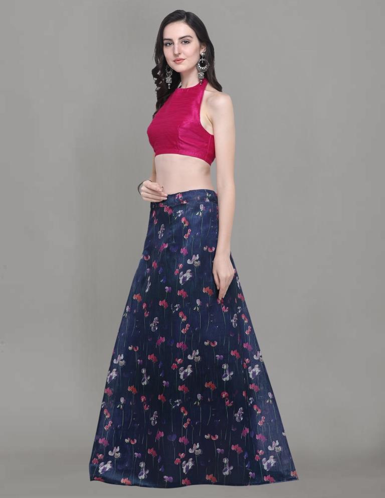 Outstanding Navy Blue Coloured Bhagalpuri Silk Digital Floral Printed Casual Wear Lehenga | SLV93L10072