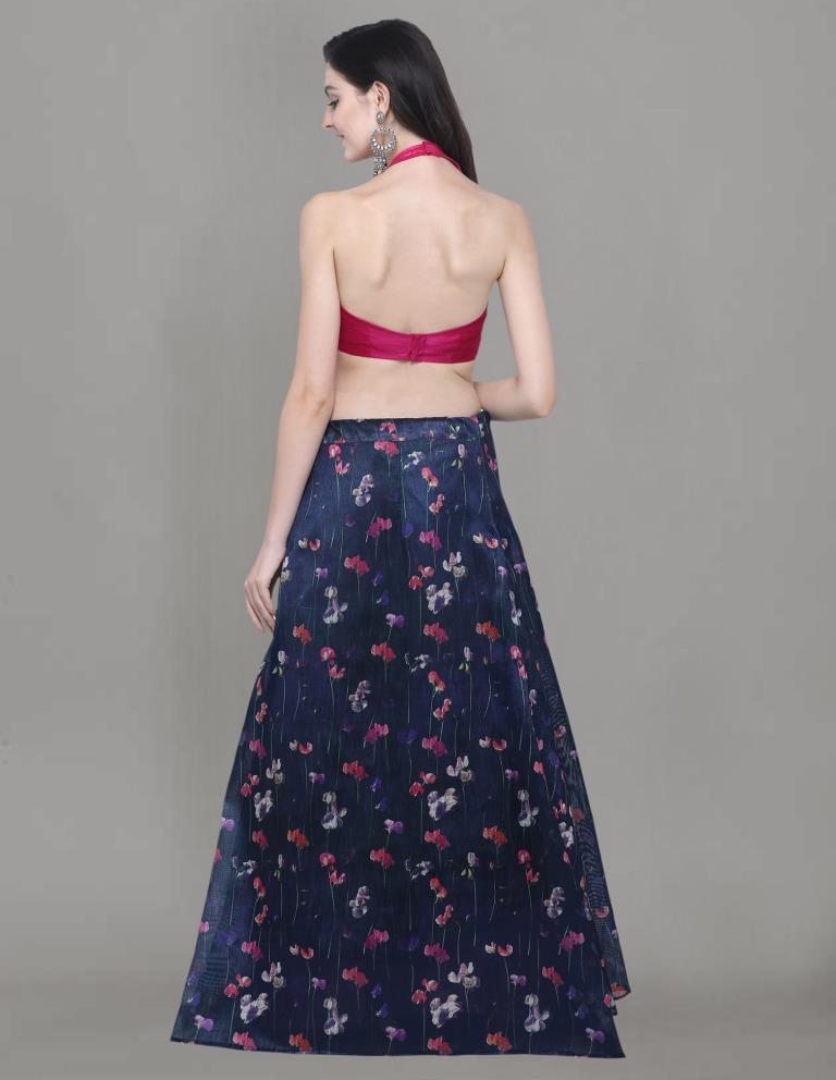 Outstanding Navy Blue Coloured Bhagalpuri Silk Digital Floral Printed Casual Wear Lehenga | SLV93L10072