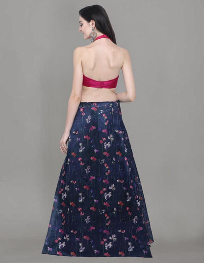 Outstanding Navy Blue Coloured Bhagalpuri Silk Digital Floral Printed Casual Wear Lehenga | SLV93L10072