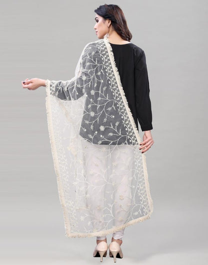 Graceful Off White Coloured Cotton Net Embroidered Dupatta | SLV94FD231