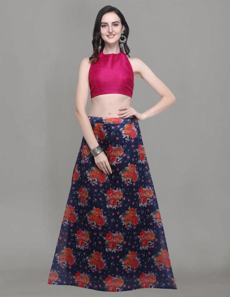 Exquisite Navy Blue Coloured Bhagalpuri Silk Digital Floral Printed Casual Wear Lehenga | SLV94L10082