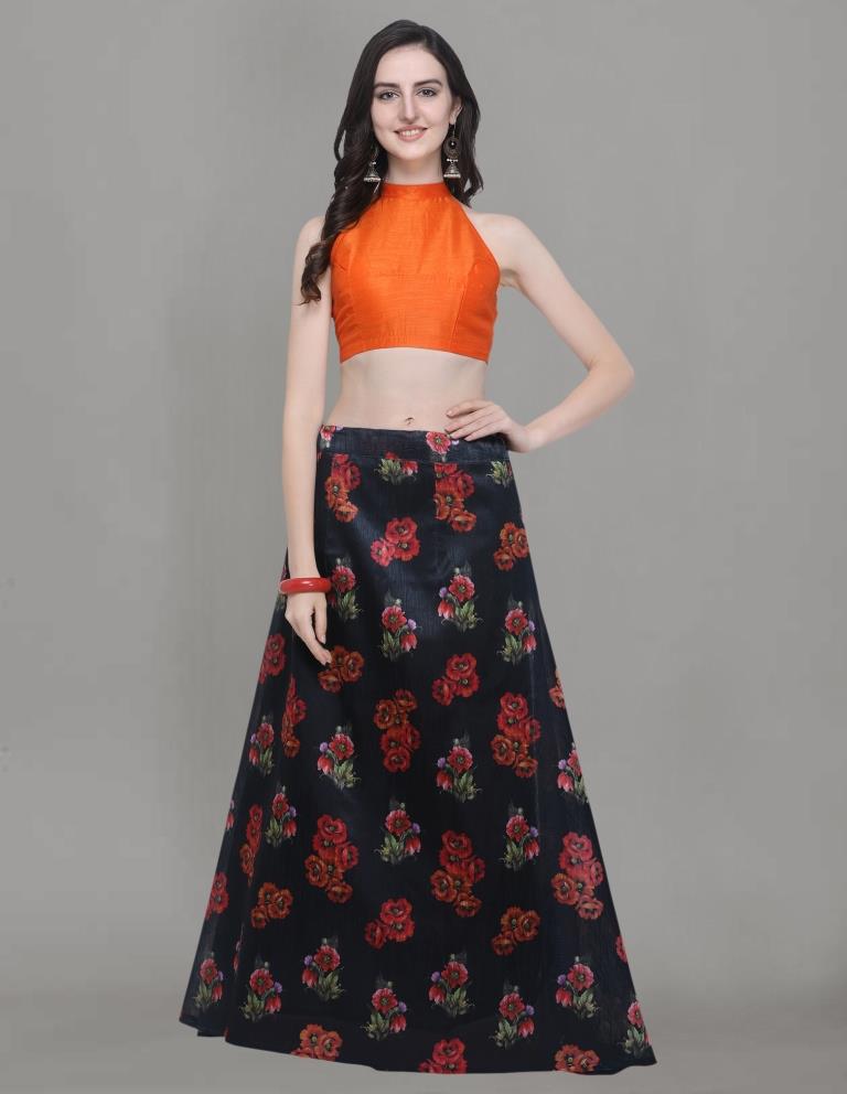 Brilliant Black Coloured Bhagalpuri Silk Digital Floral Printed Casual Wear Lehenga | SLV94L10084