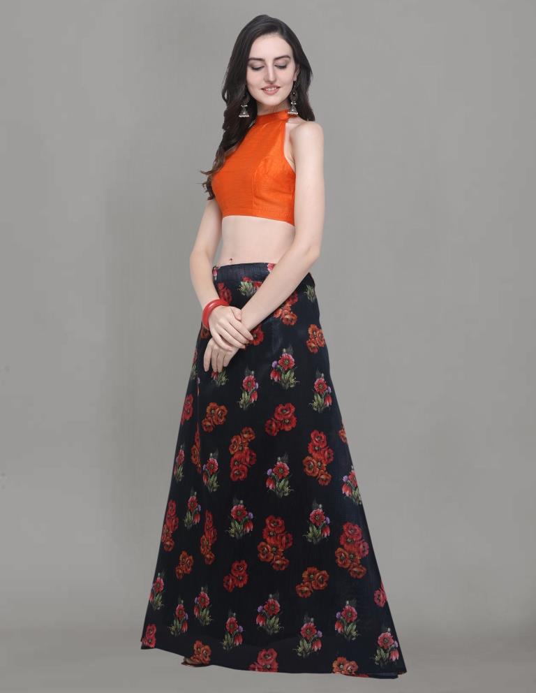 Brilliant Black Coloured Bhagalpuri Silk Digital Floral Printed Casual Wear Lehenga | SLV94L10084
