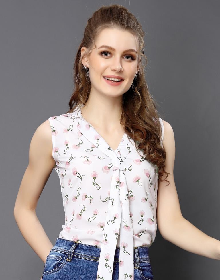 Glitzy White Coloured Printed Crepe Tops | SLV94TK2375