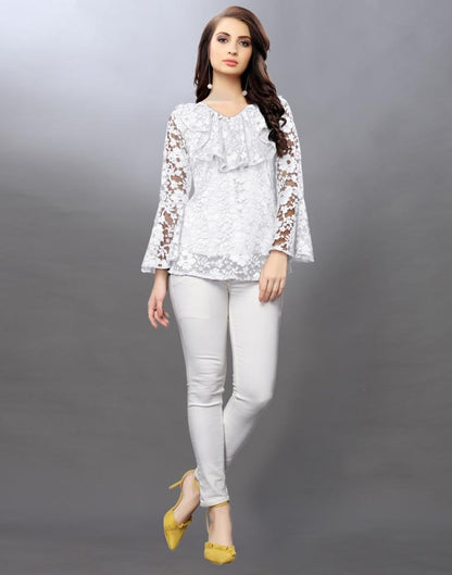 Alluring White Coloured Net Russell Net Tops | SLV96TK2574