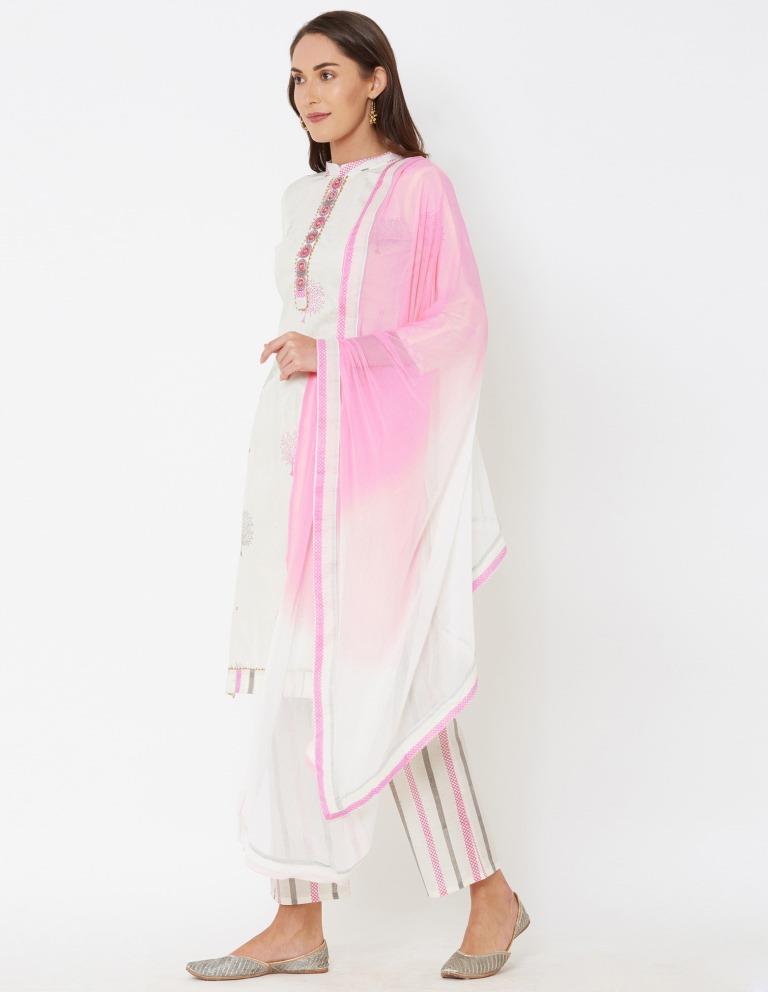 Off White Cotton Embroidered Unstitched Salwar Suit