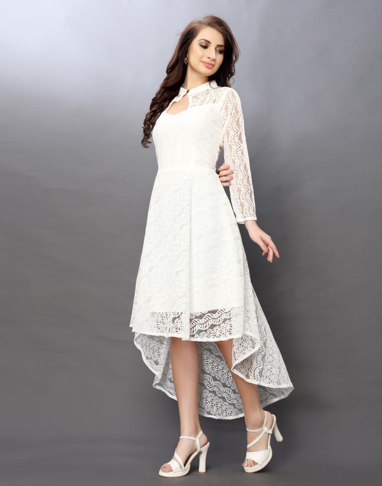 Majestic White Coloured Net Russell Net Dress | SLV97TK2402